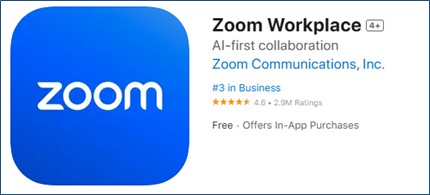 The Zoom app as it appears in the iPhone App Store.