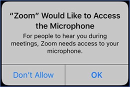 The iPhone Zoom app requesting permission to access the phone's microphone.